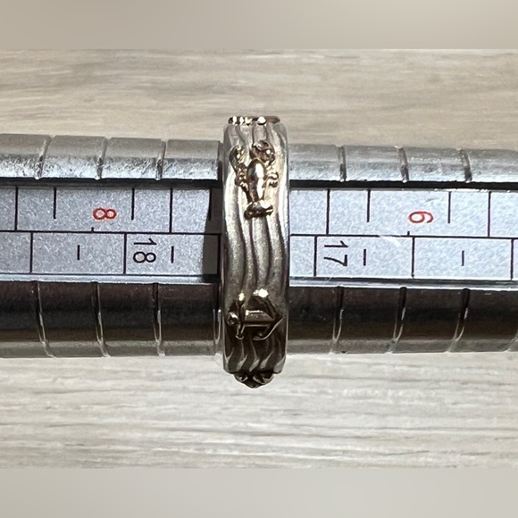 Handmade Sterling Silver & 14K Gold Nautical Anchor & Lobster Band Ring, Size 7 - Picture 9 of 9
